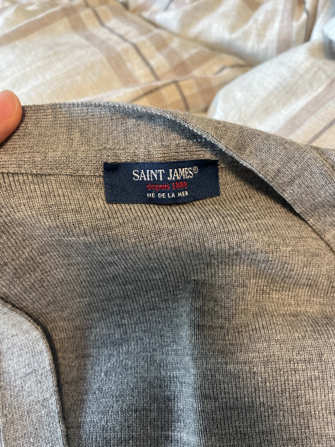 Saint James Grey Knit Cardigan(coffee stain) - photo 2