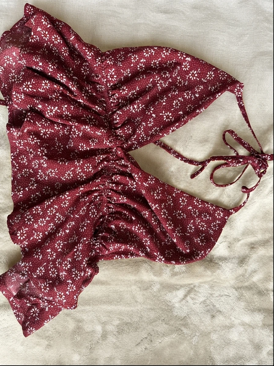 Maroon floral print halter top - M