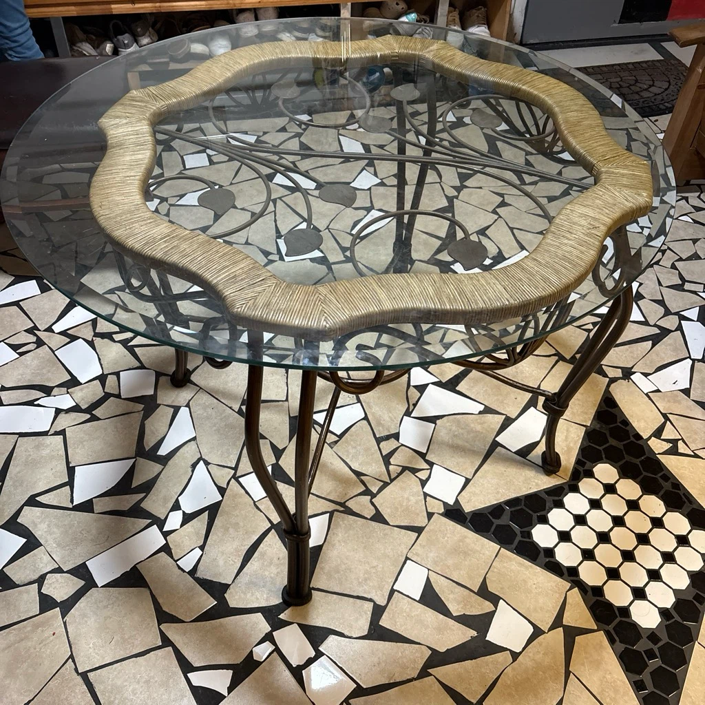 Woven Table with Glass Top