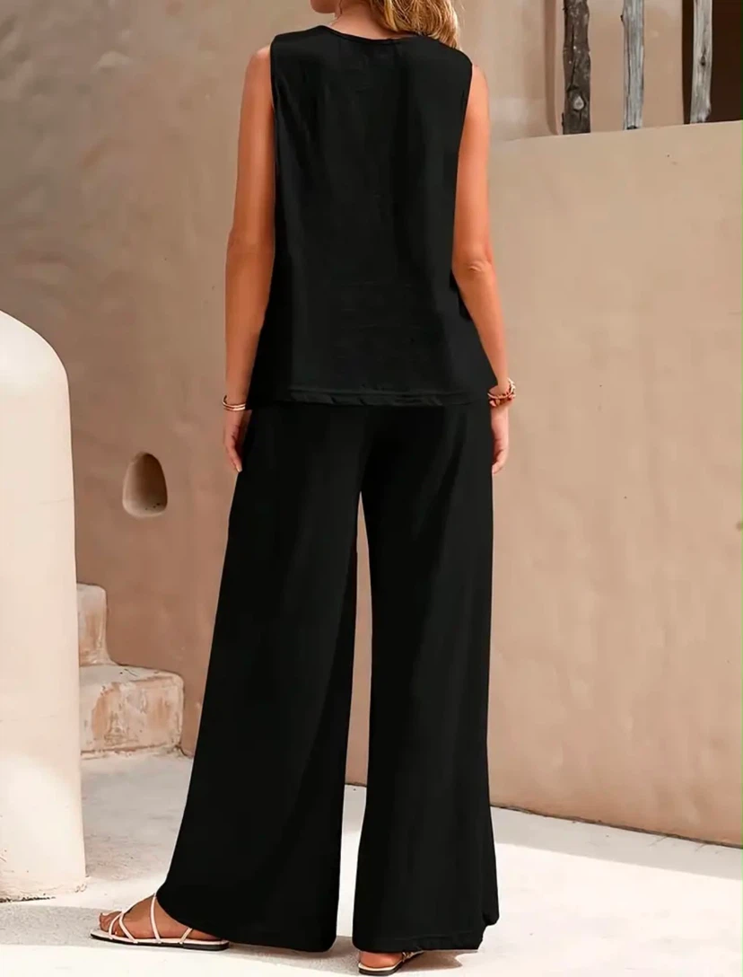 Women's Black Sleeveless Wide-Leg Pants Set - photo 2
