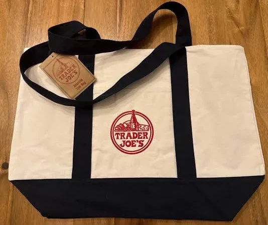 Trader Joes original canvas bag blue with tag