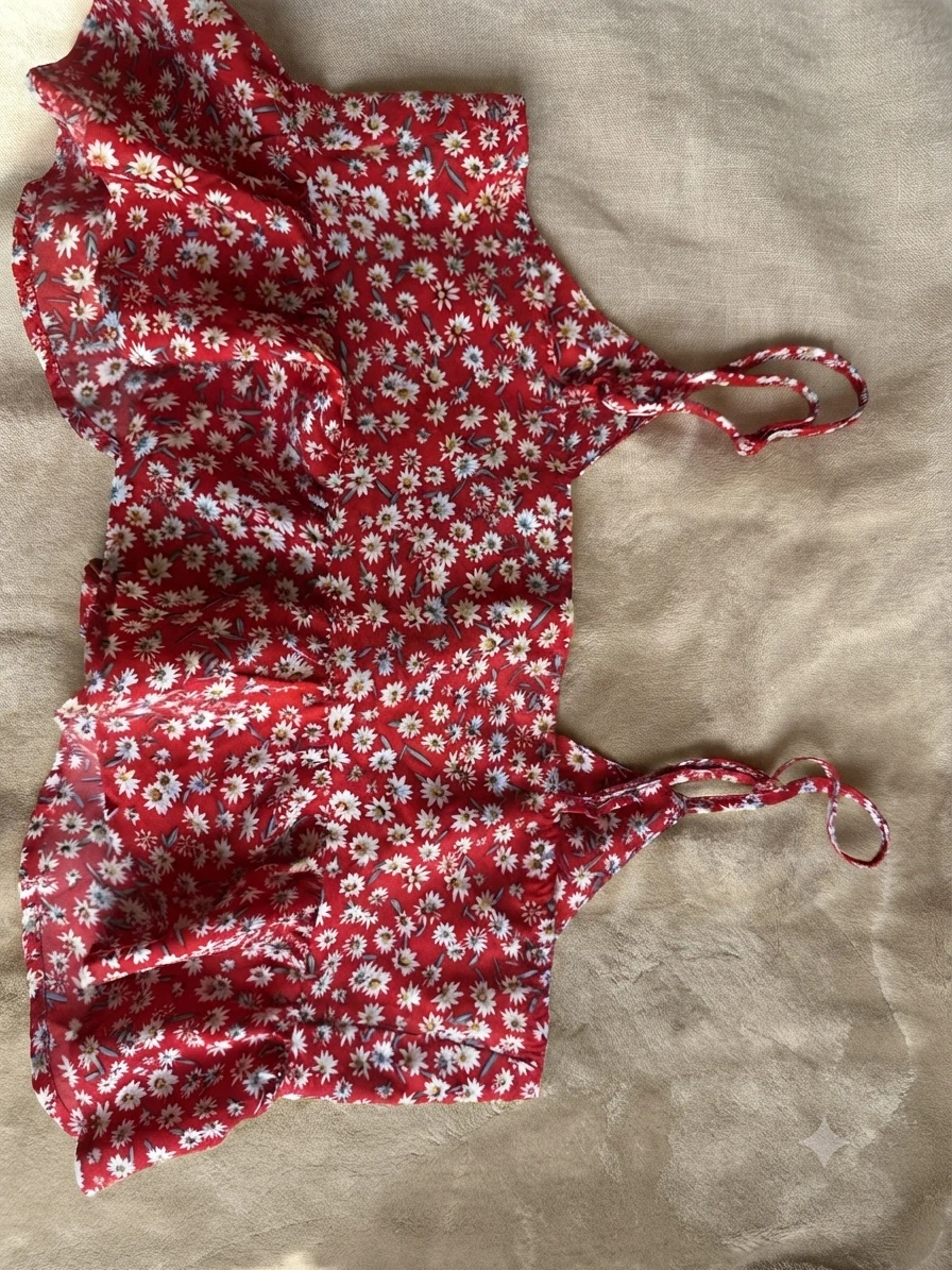 SHEIN Red Floral Print Bow Camisole Top