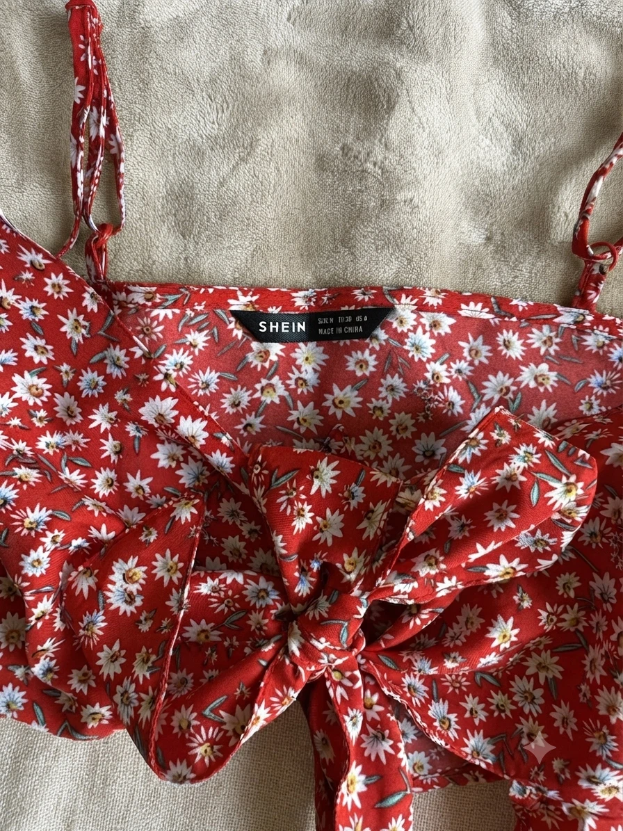 SHEIN Red Floral Print Bow Camisole Top - photo 3