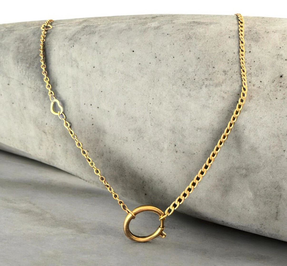 Gold Tone Chain Necklace with Circle Pendant