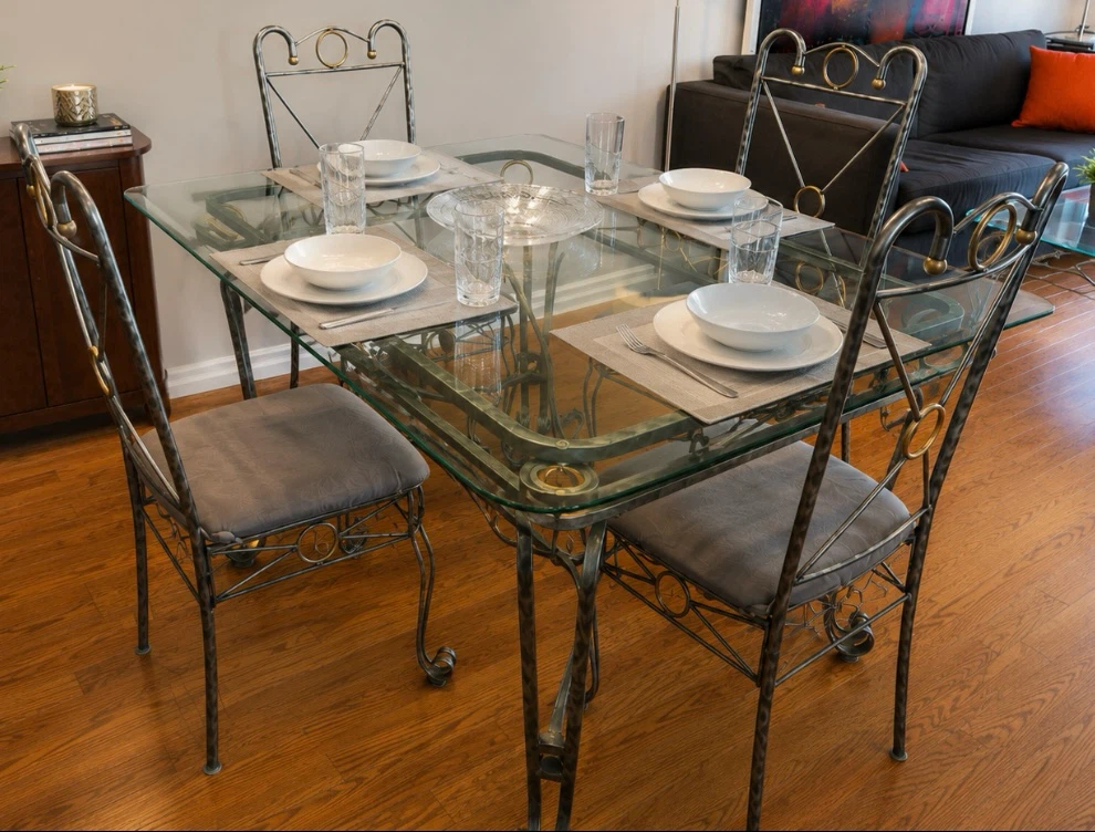 Glass & Wrought Iron Table with 4 Chairs - photo 2