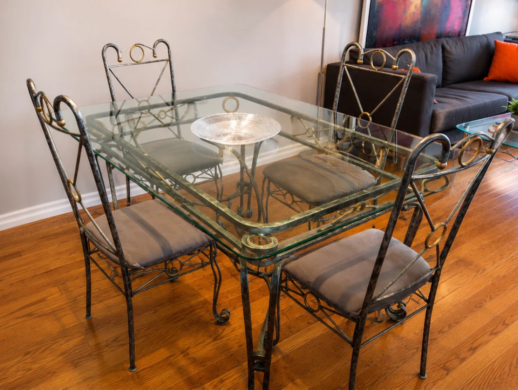 Glass & Wrought Iron Table with 4 Chairs - photo 3