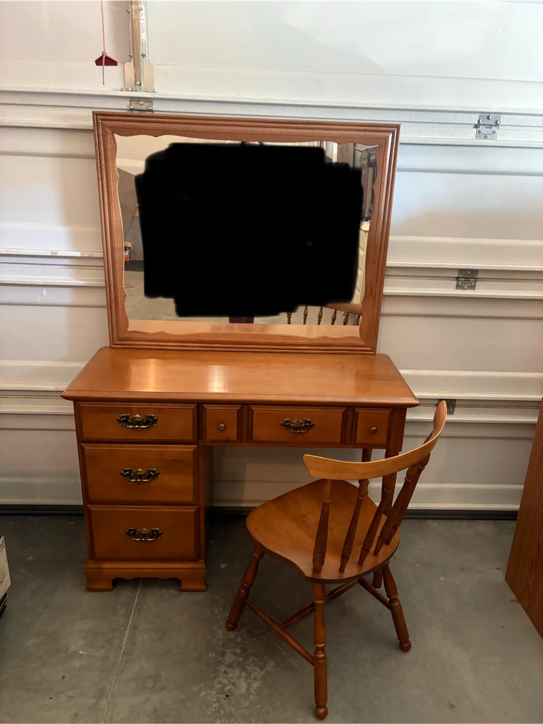 Solid Wood Vanity Desk with Mirror and Chair - photo 2
