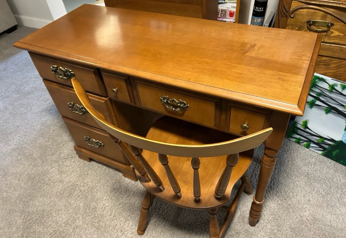 Solid Wood Vanity Desk with Mirror and Chair - photo 5