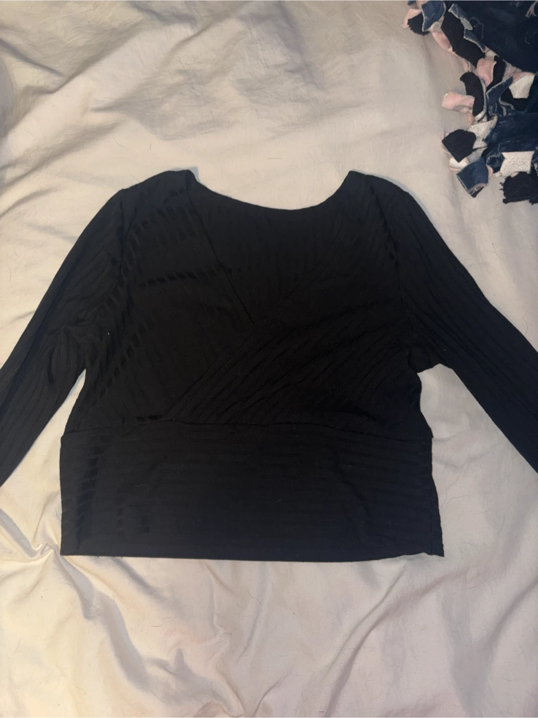 Black long sleeve ribbed wrap top - photo 2