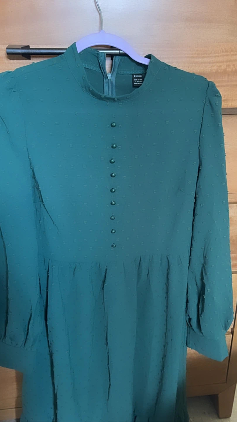 SHEIN Green Textured Button Detail Mock Neck Dress - photo 4