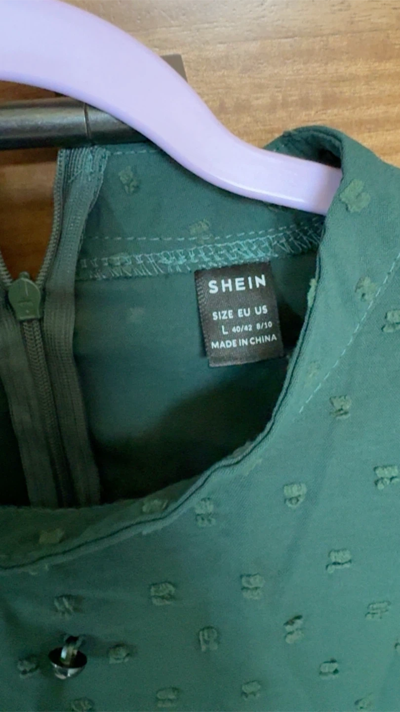 SHEIN Green Textured Button Detail Mock Neck Dress - photo 5
