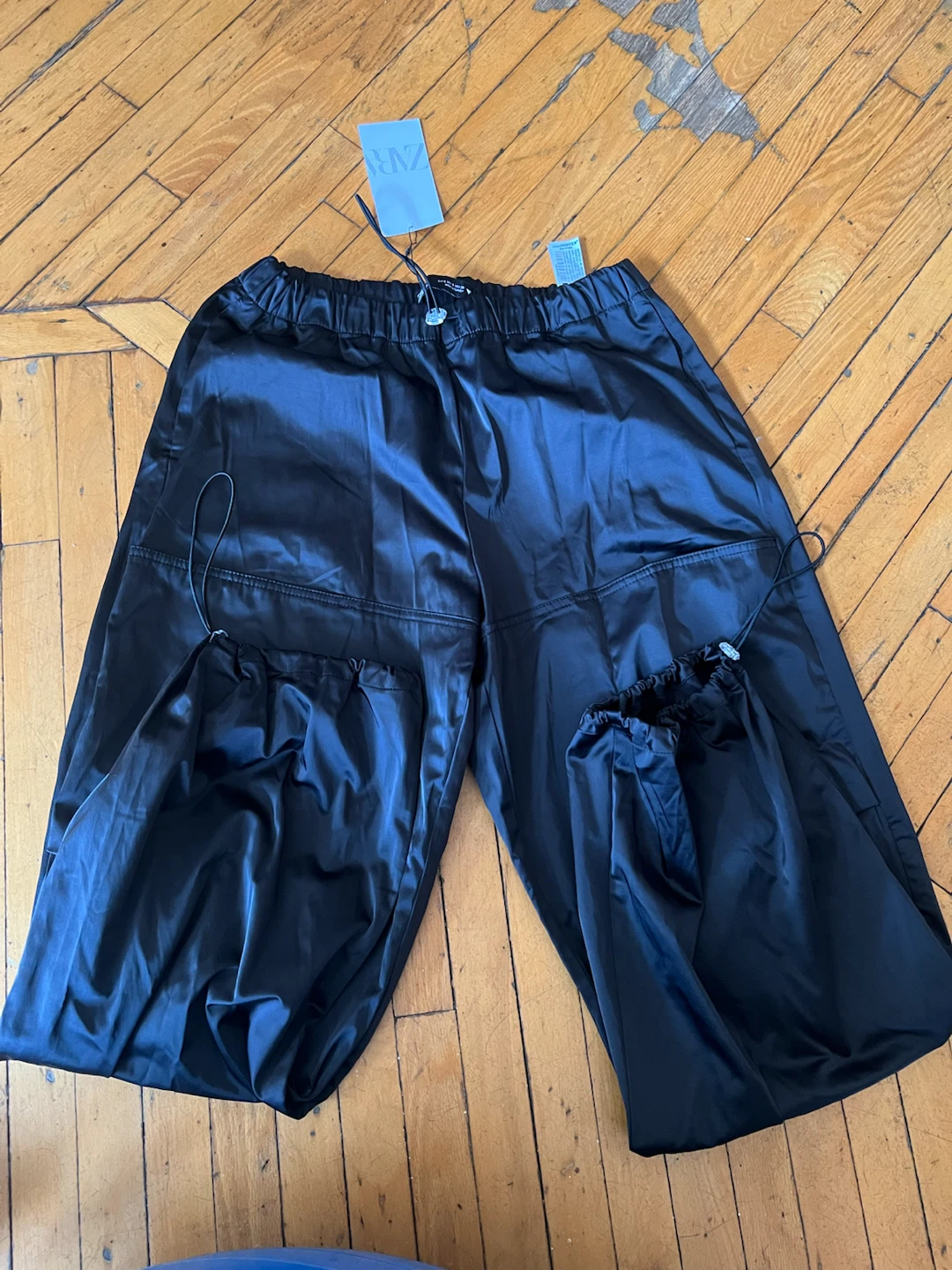 Zara Black Satin Cargo Pants Size S