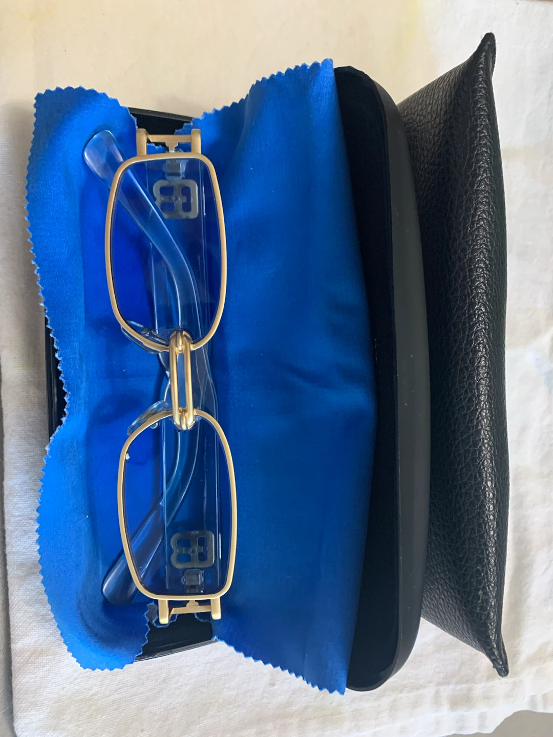 Balenciaga Blue Acetate Glasses with Gold Accents