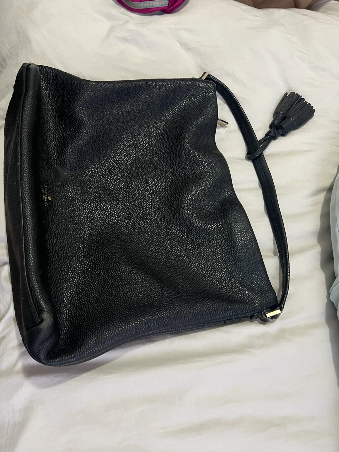 Kate Spade Black Leather Shoulder Bag with Tassel