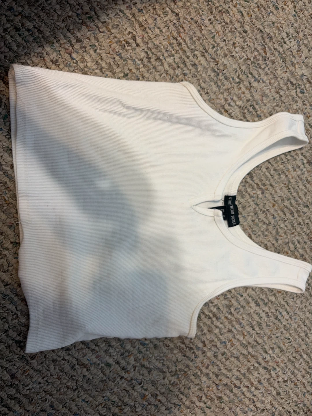 White Streetwear Society Ribbed Crop Tank Top
