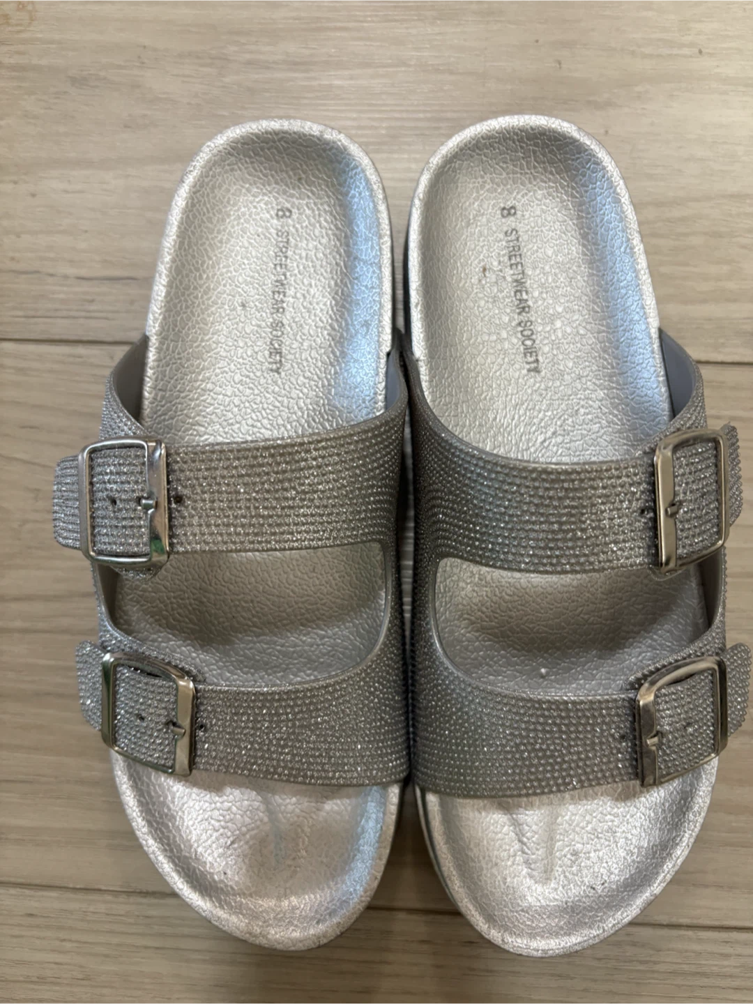 Silver Glitter Slides - Streetwear Society