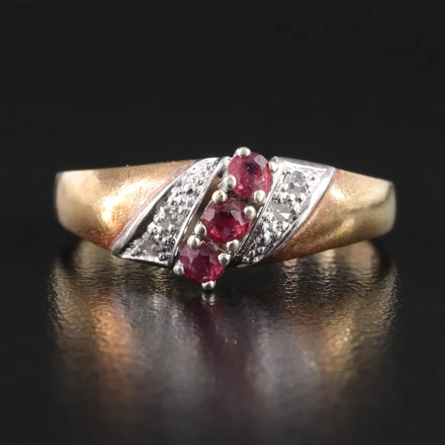 Vintage 14K Gold Ruby & Diamond Ring | Size 9.5