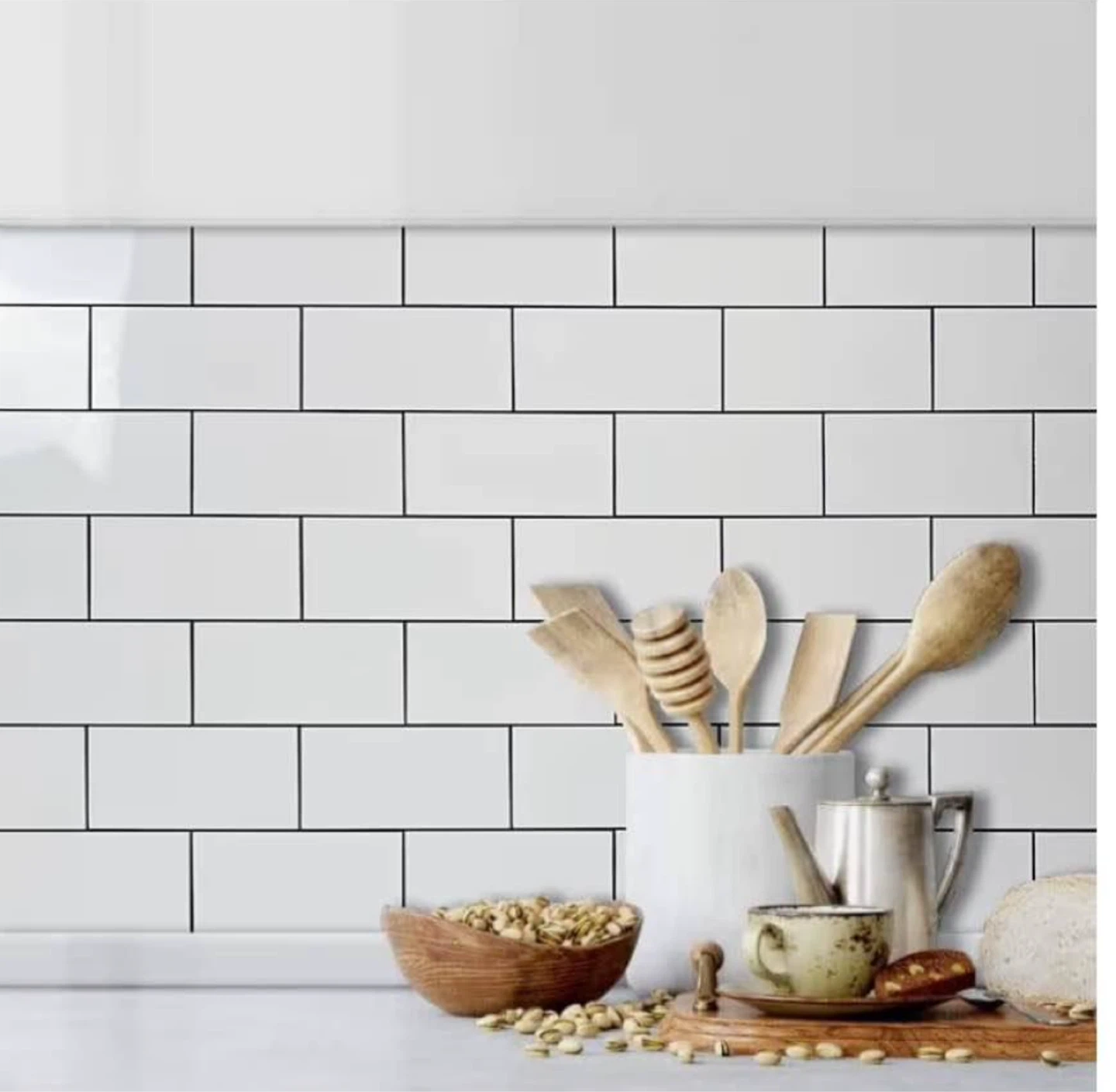 AULIGET 100-Piece Polished White Thick PVC Peel Stick Backsplash - photo 2