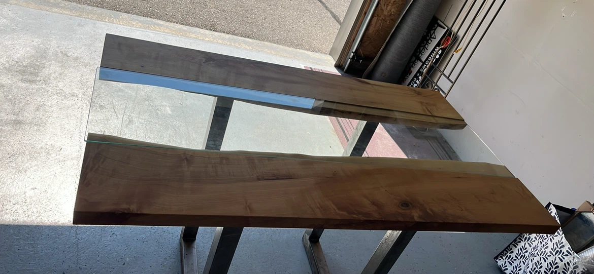 Live Edge Wood and Glass Console Table