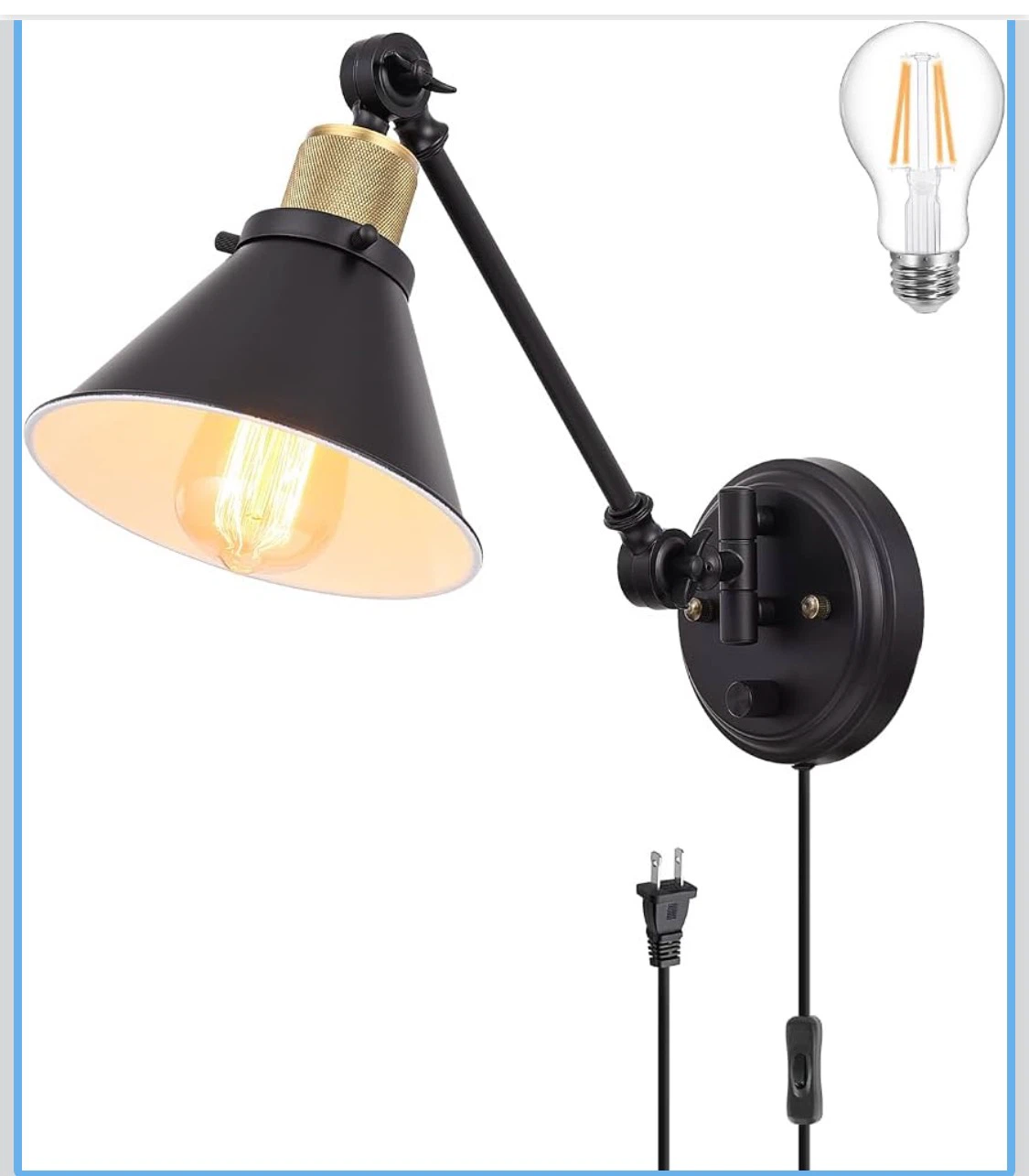 Black Industrial Swing Arm Wall Sconce Lamp with Bulb