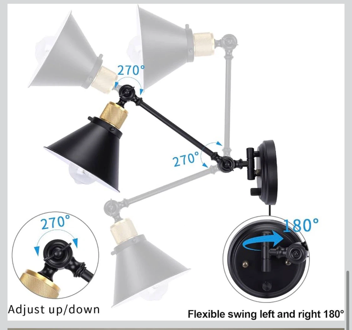 Black Industrial Swing Arm Wall Sconce Lamp with Bulb - photo 5