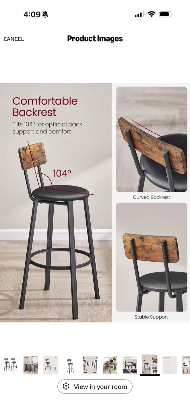 Set of 2 PU Upholstered Bar Stools with Backrest - photo 2