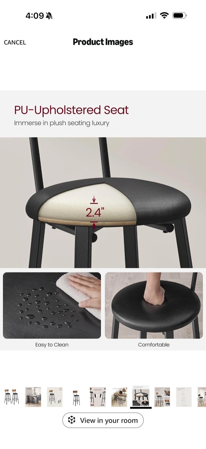 Set of 2 PU Upholstered Bar Stools with Backrest - photo 3