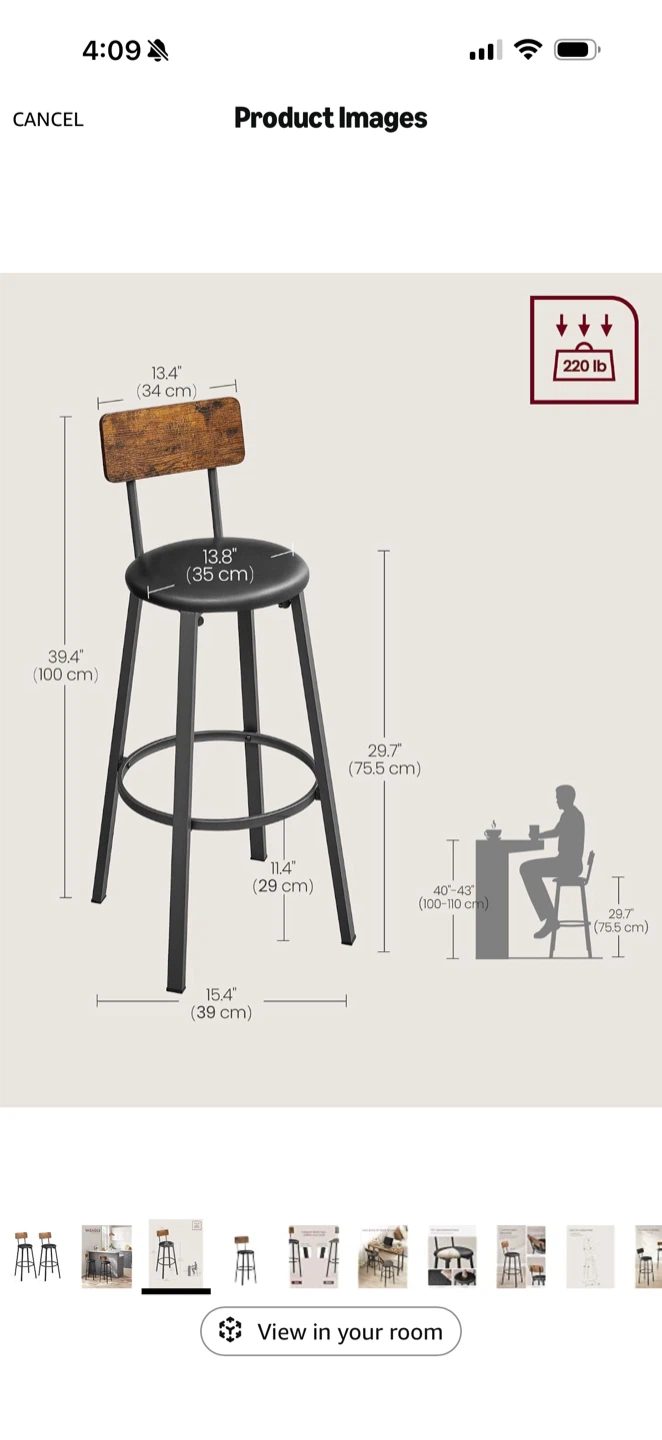 Set of 2 PU Upholstered Bar Stools with Backrest - photo 4