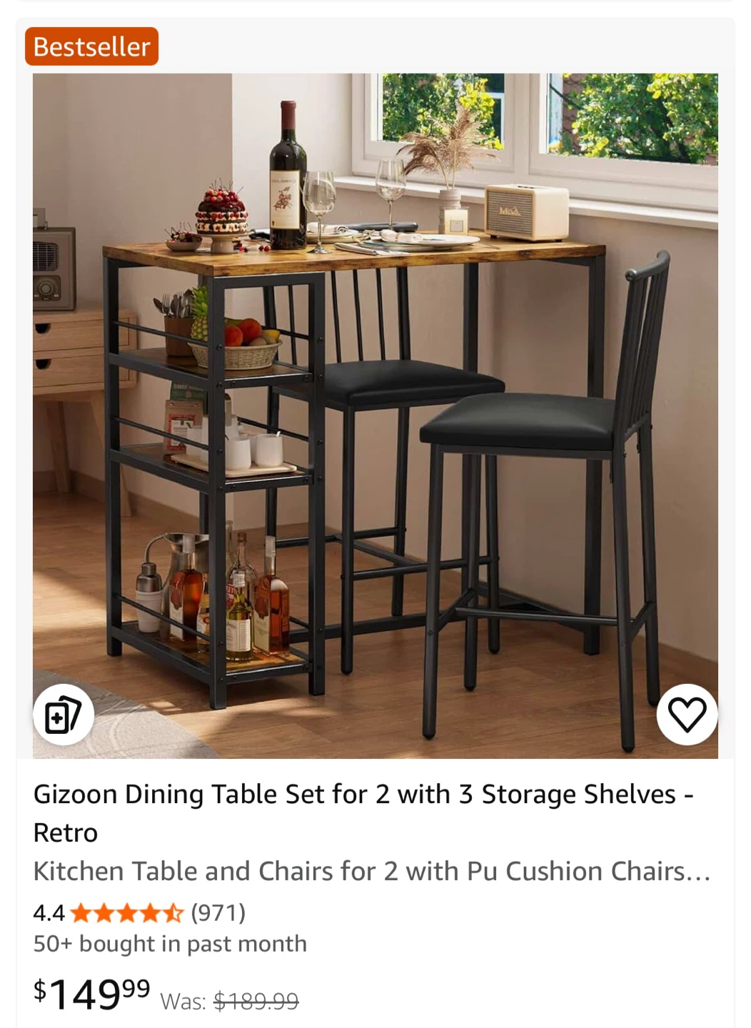 Gizoon Dining Table Set for 2 with Storage Shelves - photo 3