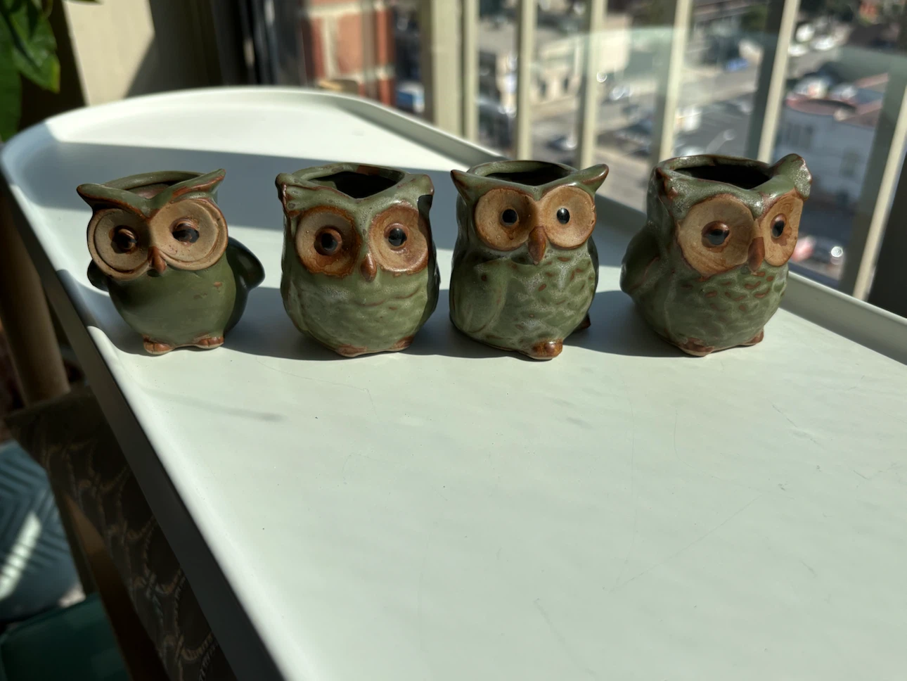Set of 4 Owl Ceramic Planters