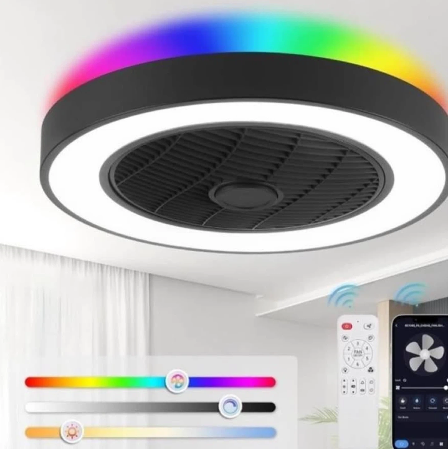 LEDIARY 20" RGB Smart Low Profile Ceiling Fan with Light remote