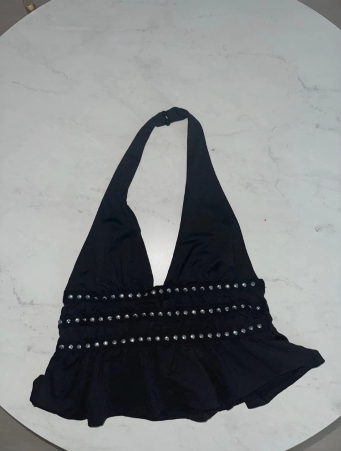 Black Halter Top with Rhinestones
