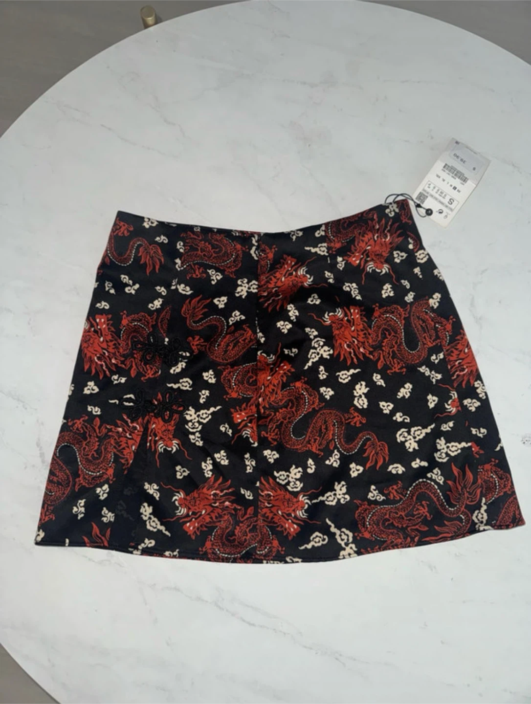 Zara Black Dragon Print A-Line Skirt Size S