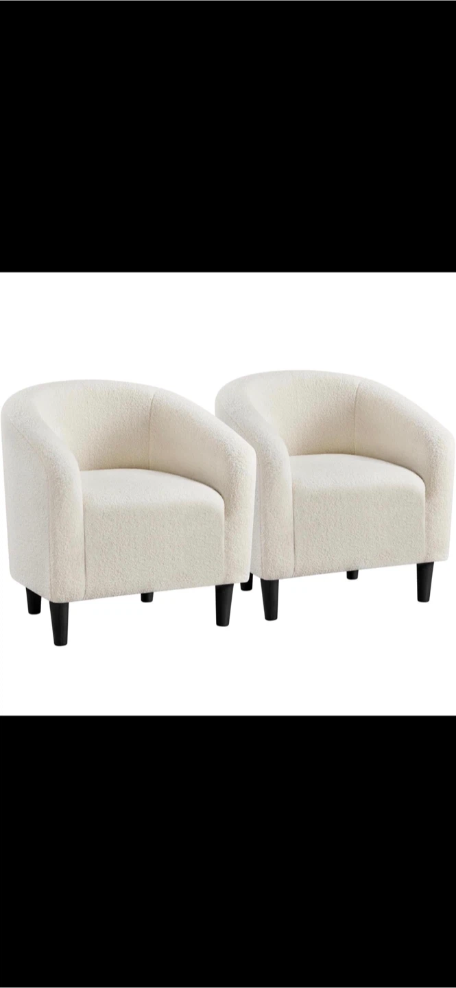 White Boucle Barrel Chair - photo 2