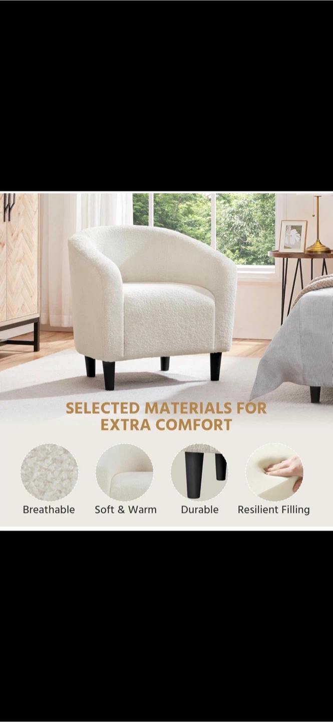 White Boucle Barrel Chair - photo 3
