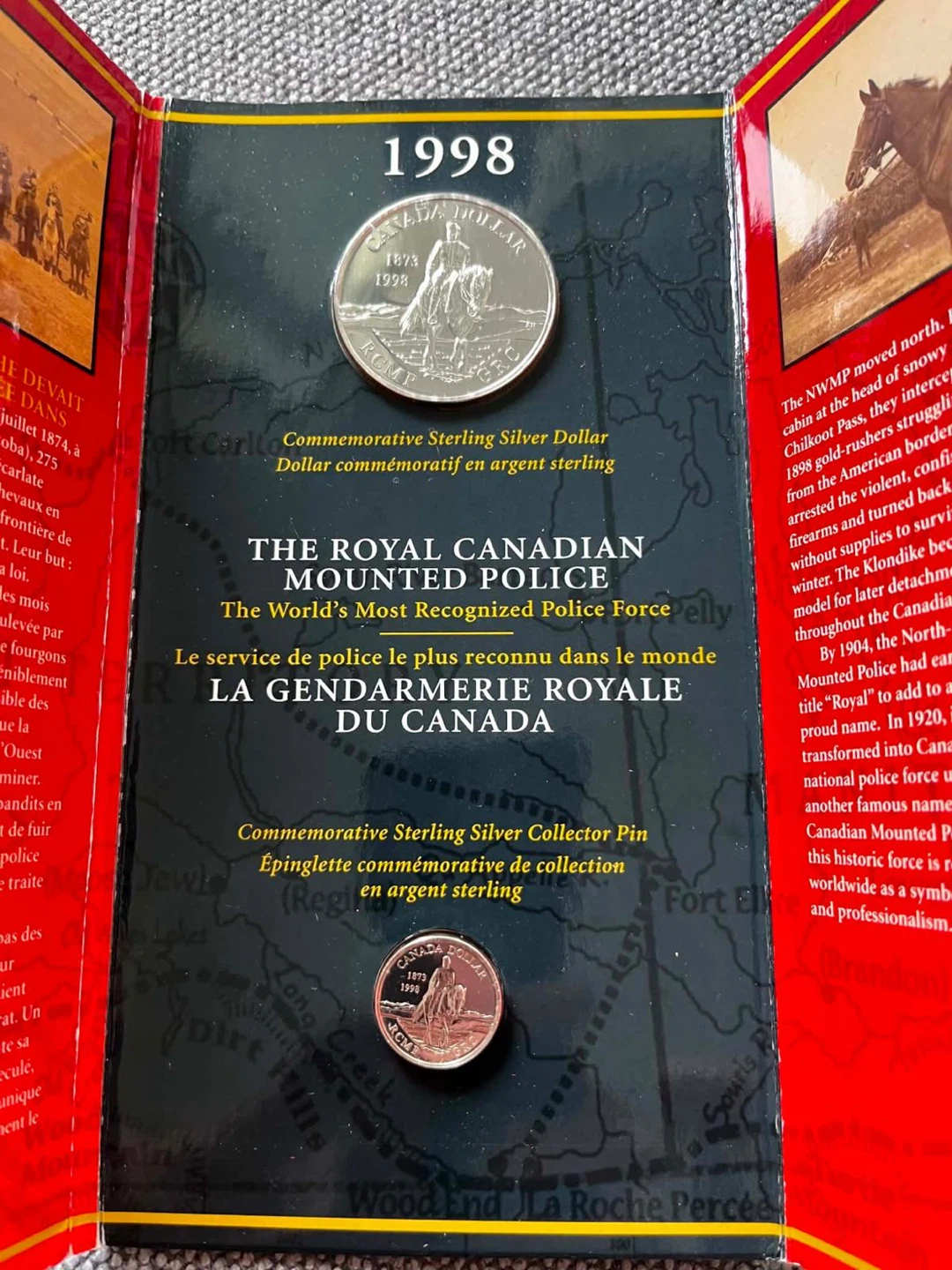 1998 Royal  Mounted Police 🇨🇦 Silver Dollar & Collector Pin Set - photo 5