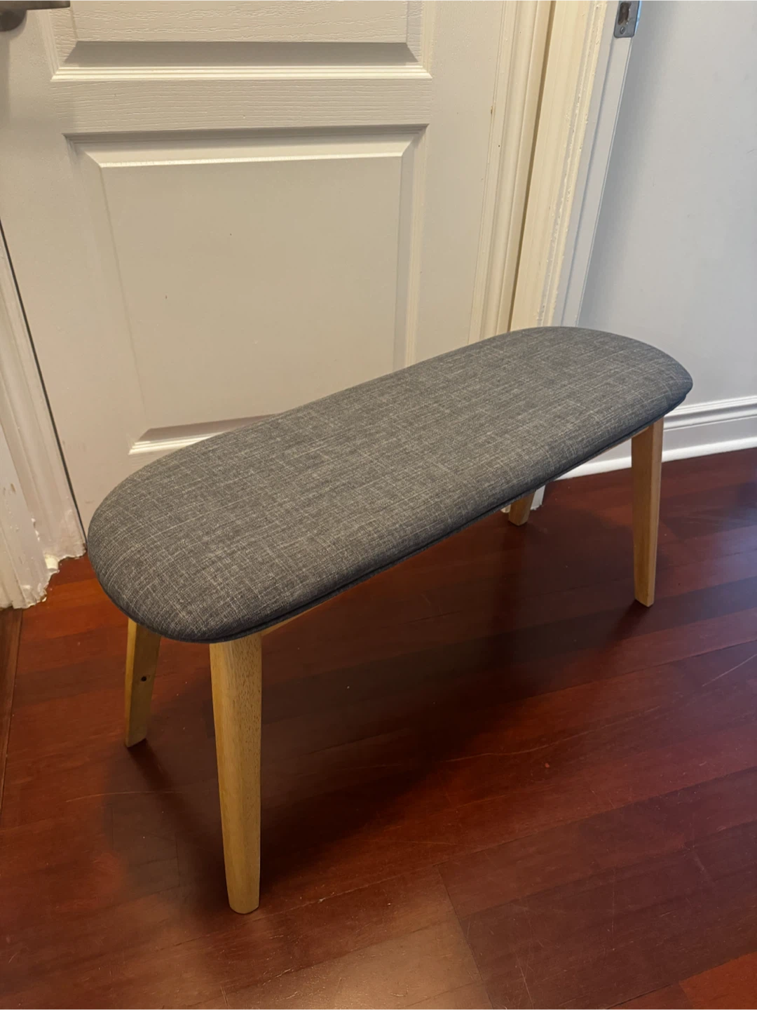 Mid-Century Modern Grey Upholstered Bench