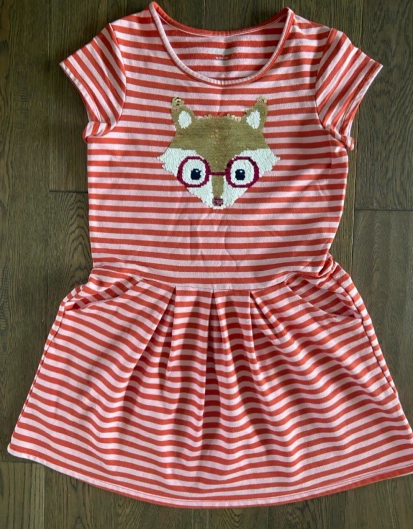 EUC: Cat & Jack Girls Striped Fox Flip Sequin Dress XL (14-16)