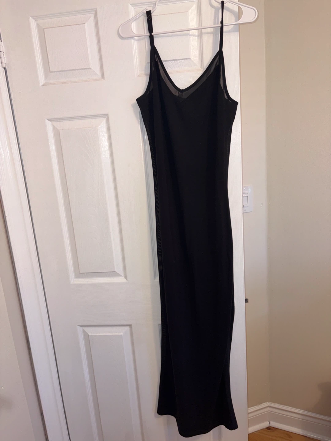 Black Slip Dress with Mesh Detail