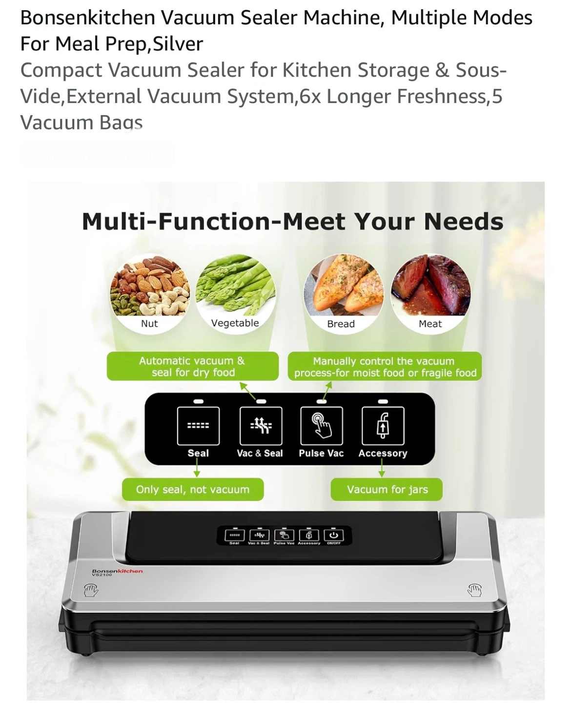 Bonsenkitchen Vacuum Sealer Machine - Silver