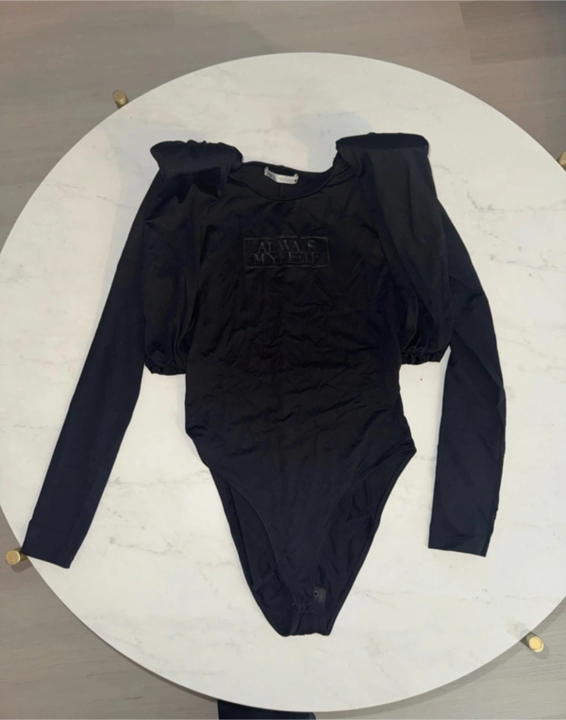 Black Zara Bodysuit with Puff Sleeves