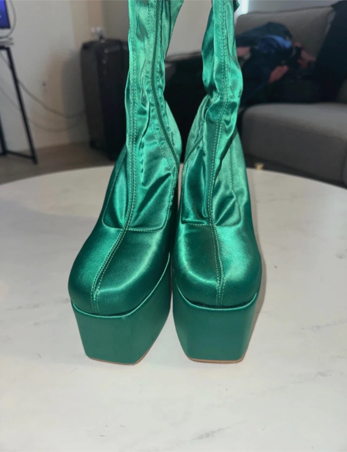 Green Satin Platform Boots - photo 2