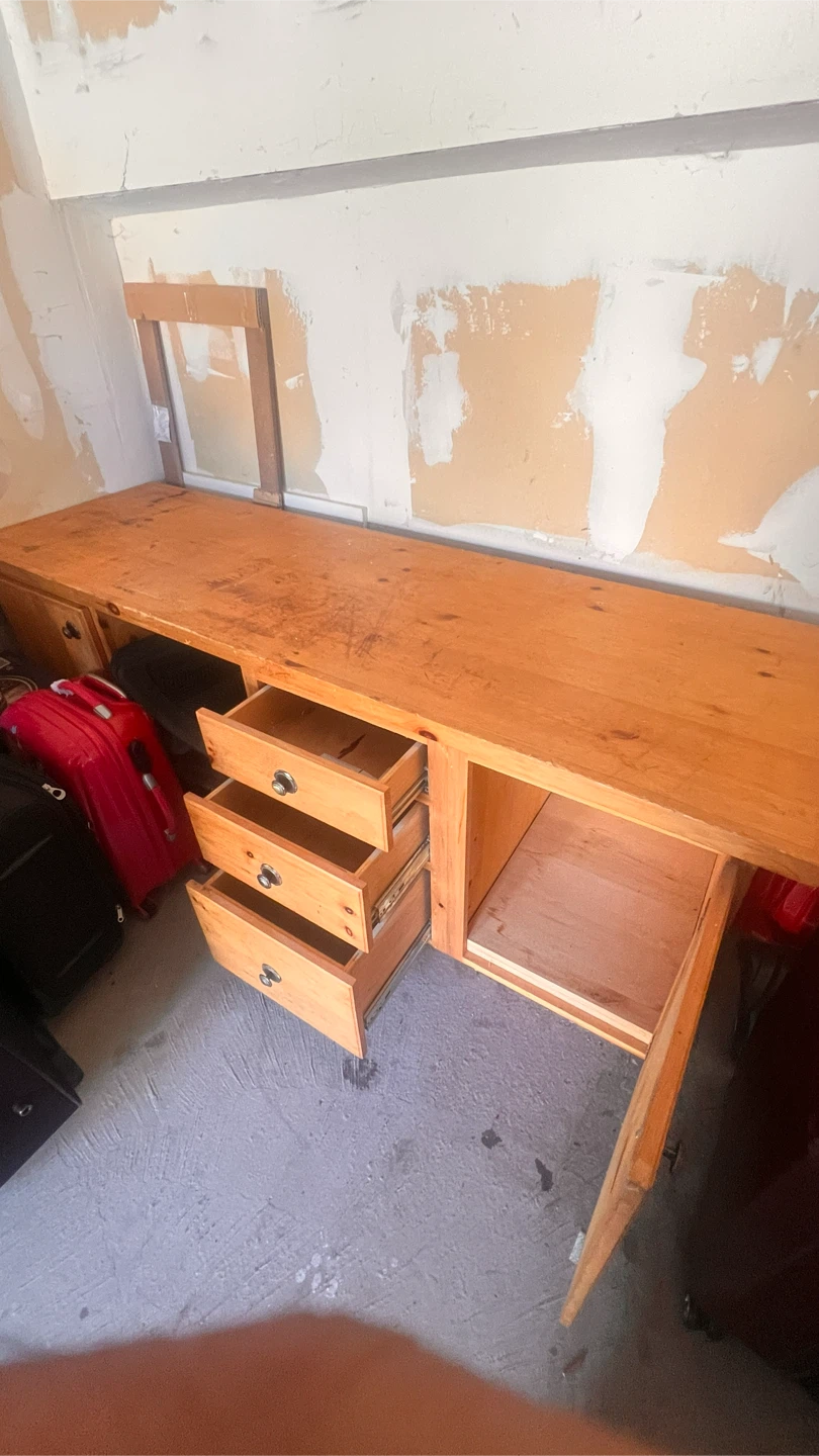 Wooden Desk with Drawers and Cabinet