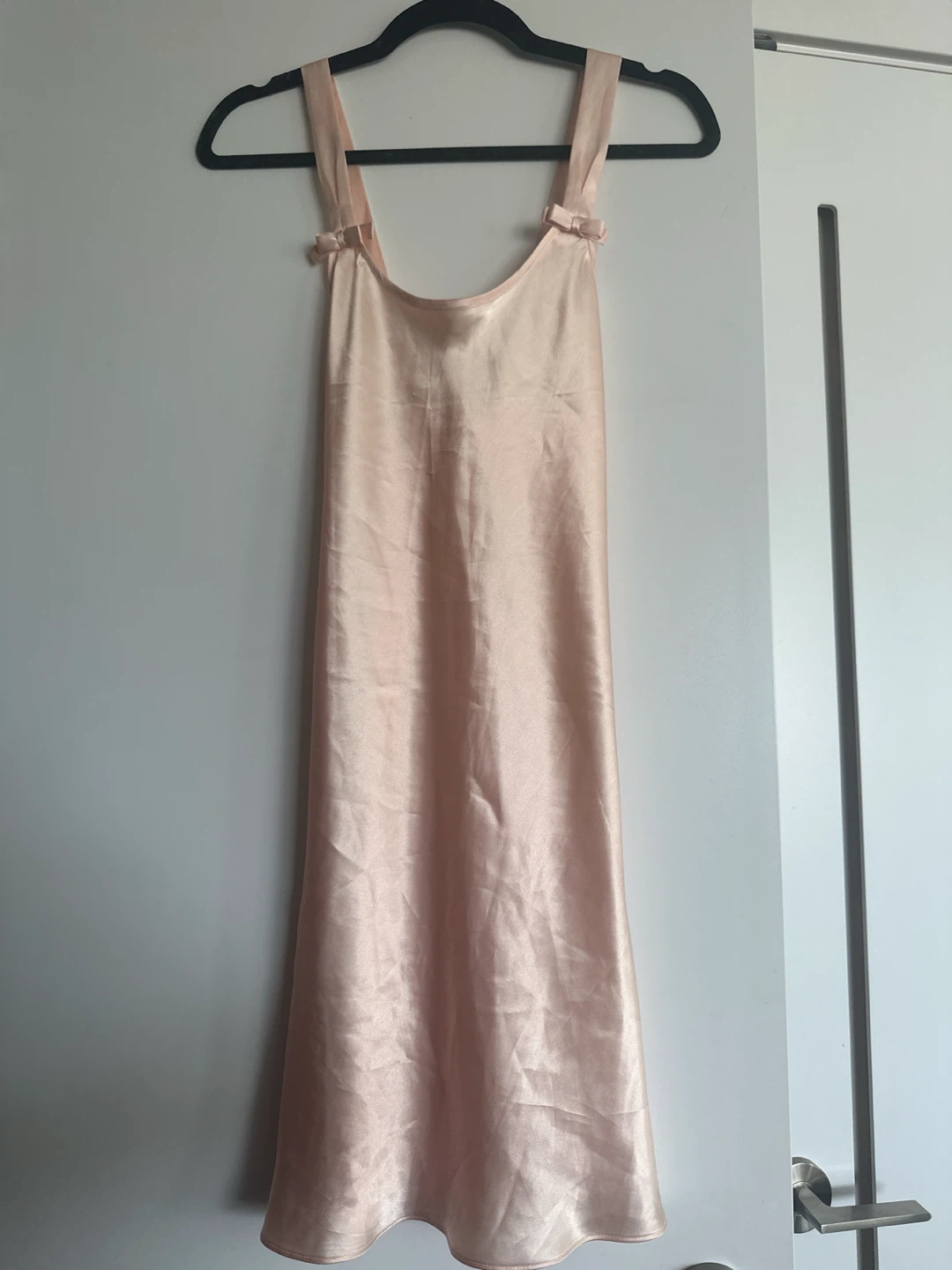 Pink Satin Slip Dress with Bows