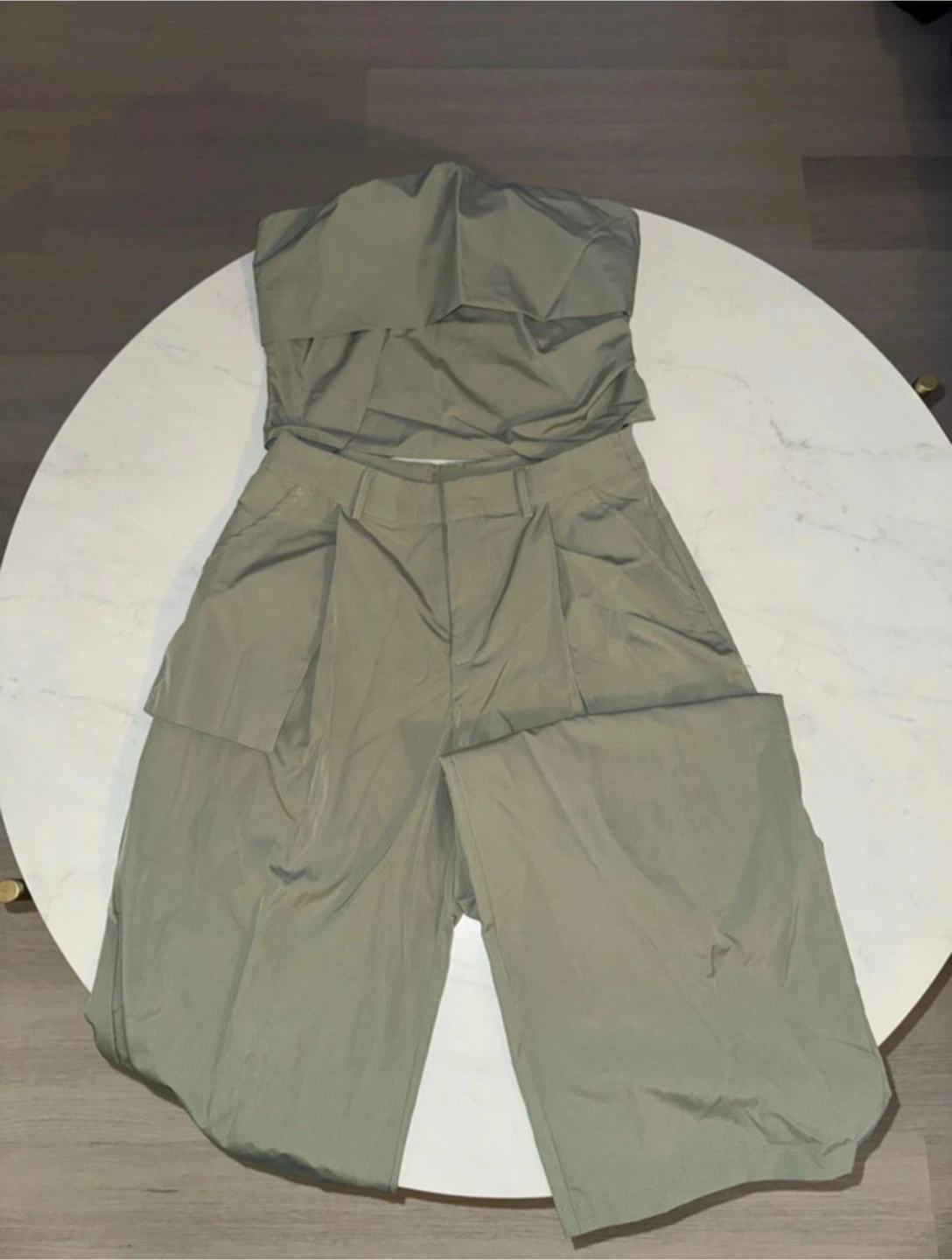 Strapless Top and Wide Leg Pants Set