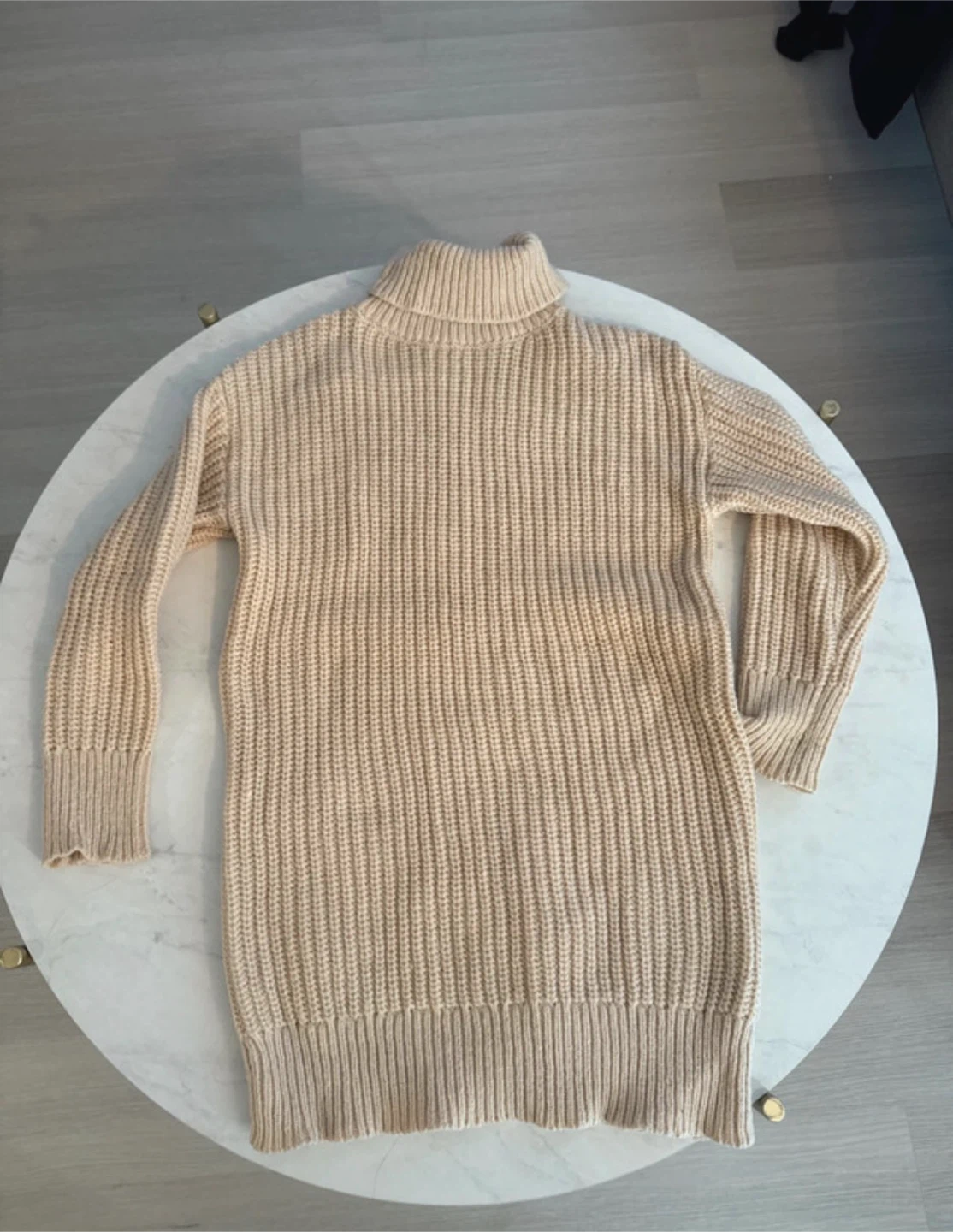 Cream Ribbed Turtleneck Sweater Dress