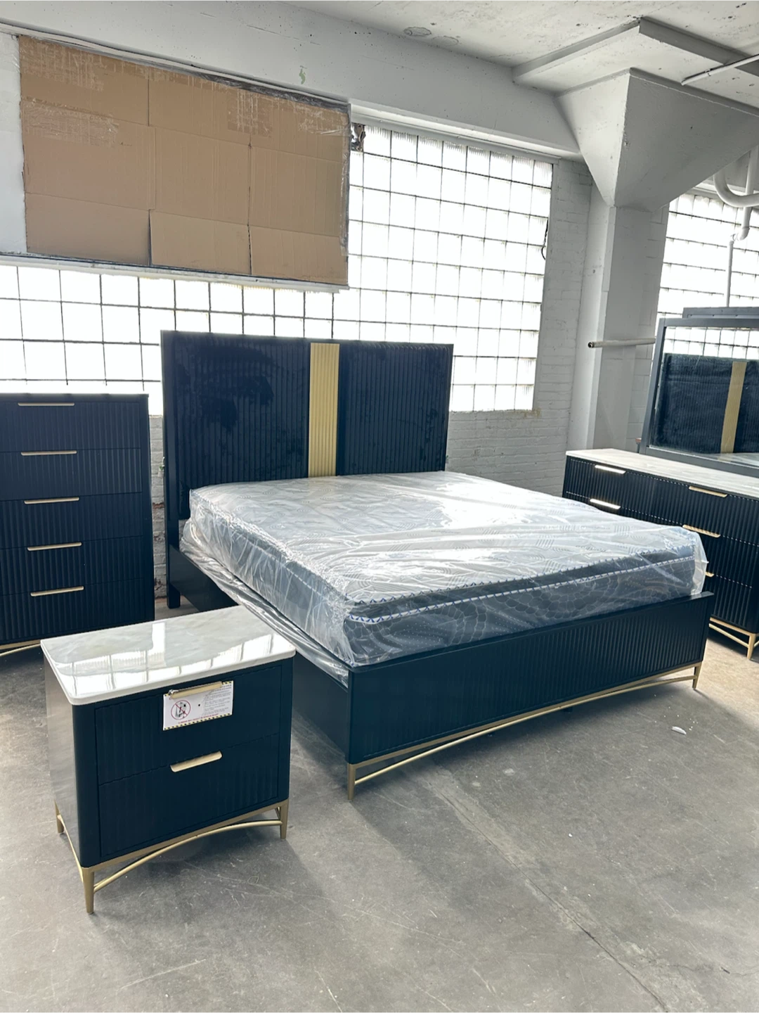 Black Bedroom Set with Marble Tops bf dr Mr NS