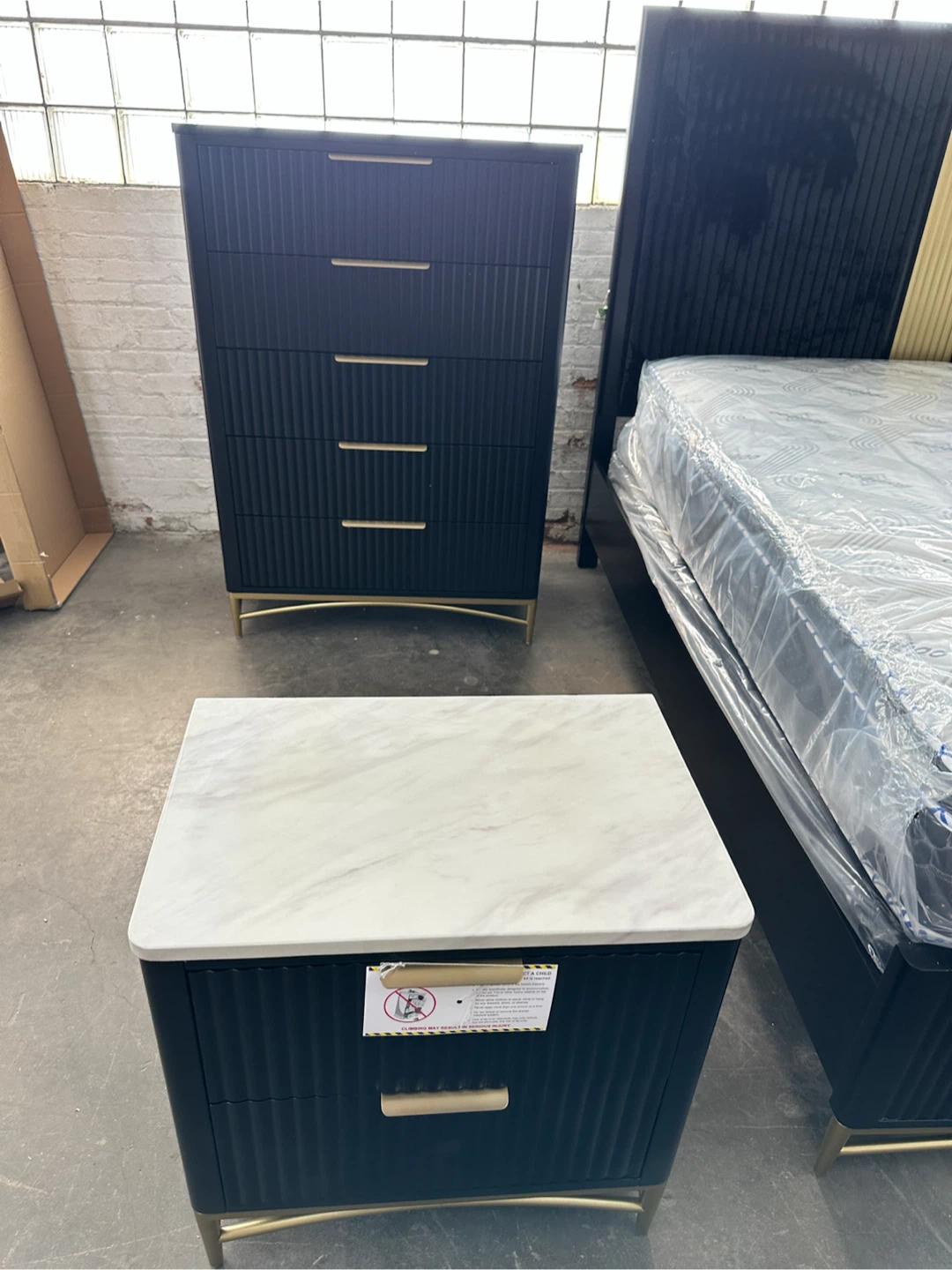 Black Bedroom Set with Marble Tops bf dr Mr NS - photo 2
