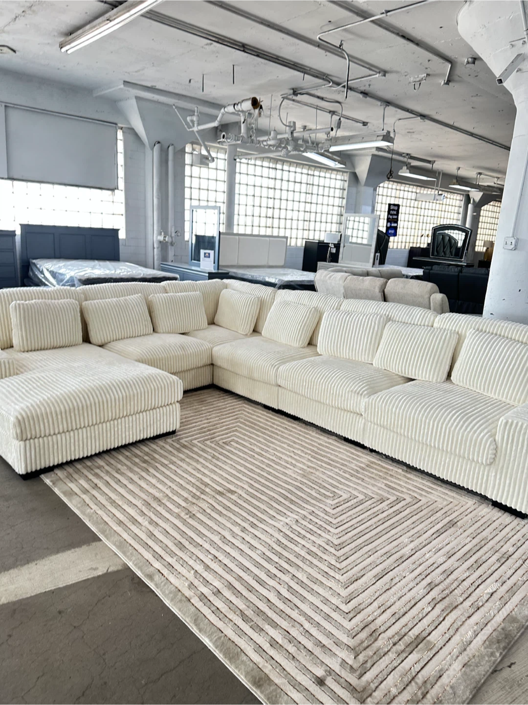 Cream Corduroy Sectional Sofa