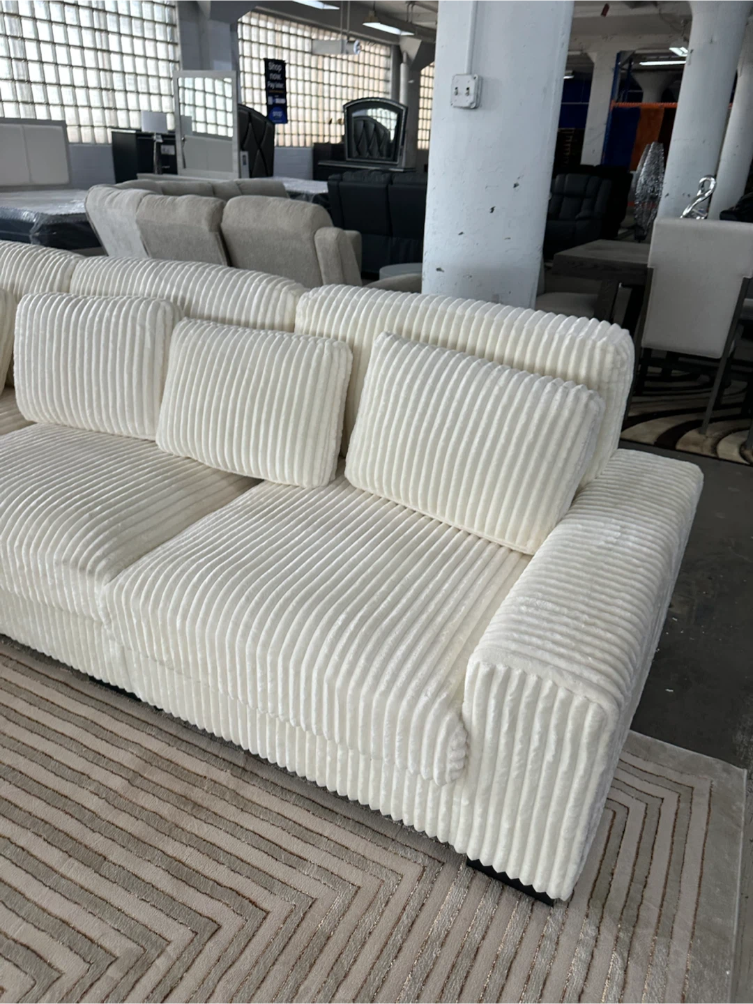Cream Corduroy Sectional Sofa - photo 2